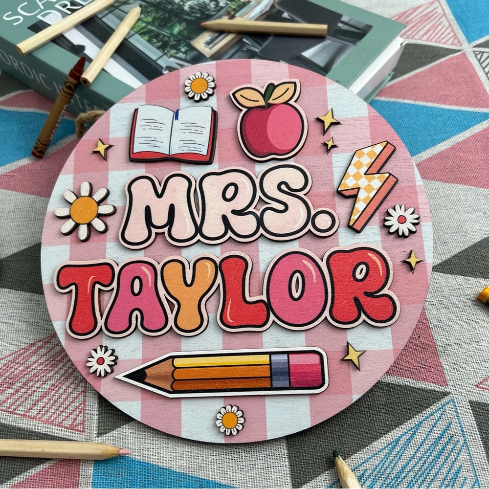 Custom Pink Teacher Sign, Back to school Gift for teacher, Wall decor office